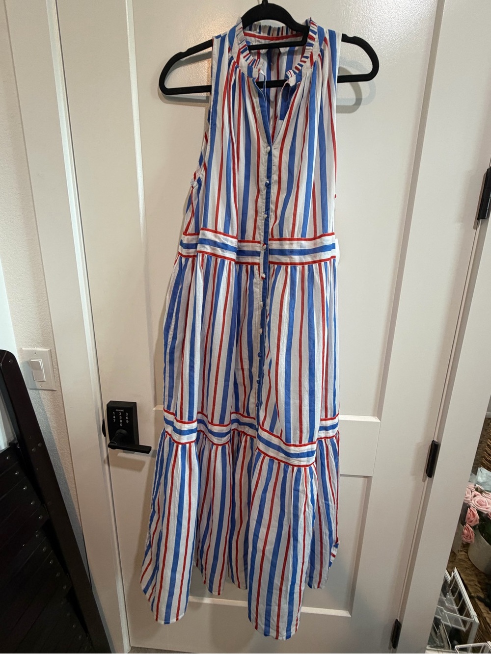 Olivia James The Label Sleeveless Stripe Maxi Dress 100% Cotton fullylined LARGE